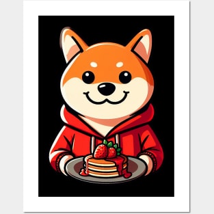 Shiba Inu Strawberry Pancakes Selfie Time Posters and Art